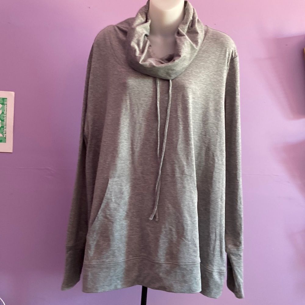 Balance Collection Women's Gray Long Sleeve Drawstring Neck Pullover Size 2XL